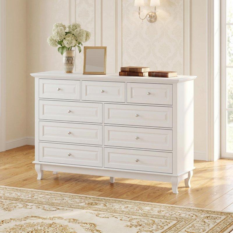 Siyah MDF ve Çam Ağacı 9 Çekmeceli Metal Kulplu Şifonyer - 140 cm - 301224