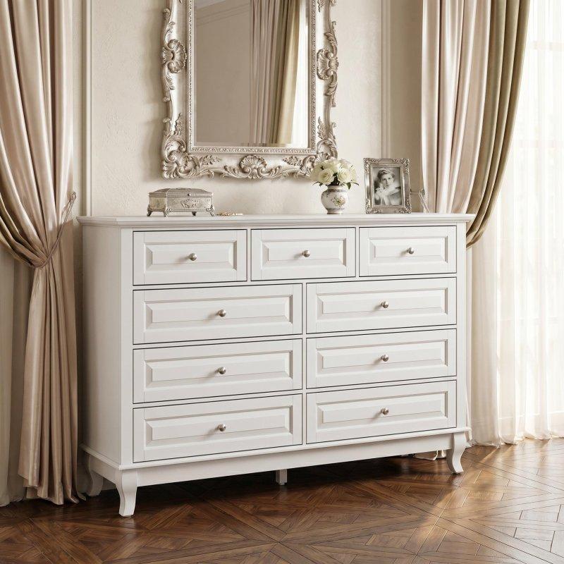 Siyah MDF ve Çam Ağacı 9 Çekmeceli Metal Kulplu Şifonyer - 140 cm - 301224