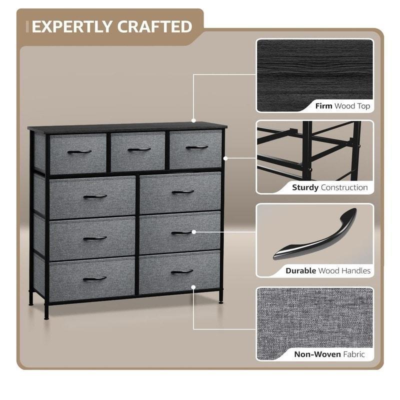 Siyah MDF ve Çelik 9 Çekmeceli Endüstriyel Şifonyer - 101x101 cm - 299189