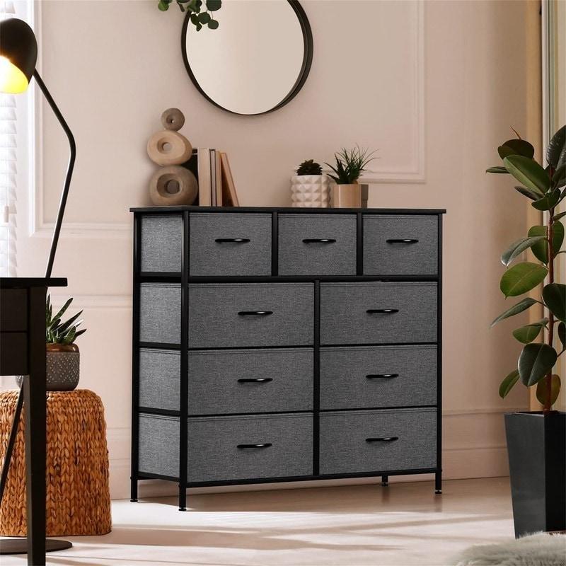Siyah MDF ve Çelik 9 Çekmeceli Endüstriyel Şifonyer - 101x101 cm - 299189