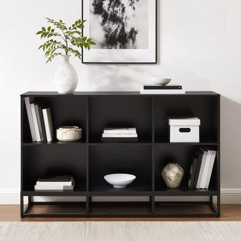 Siyah MDF ve Çelik Endüstriyel 6 Küp Raflı Plak Standı Kitaplık - 153 cm - 319256