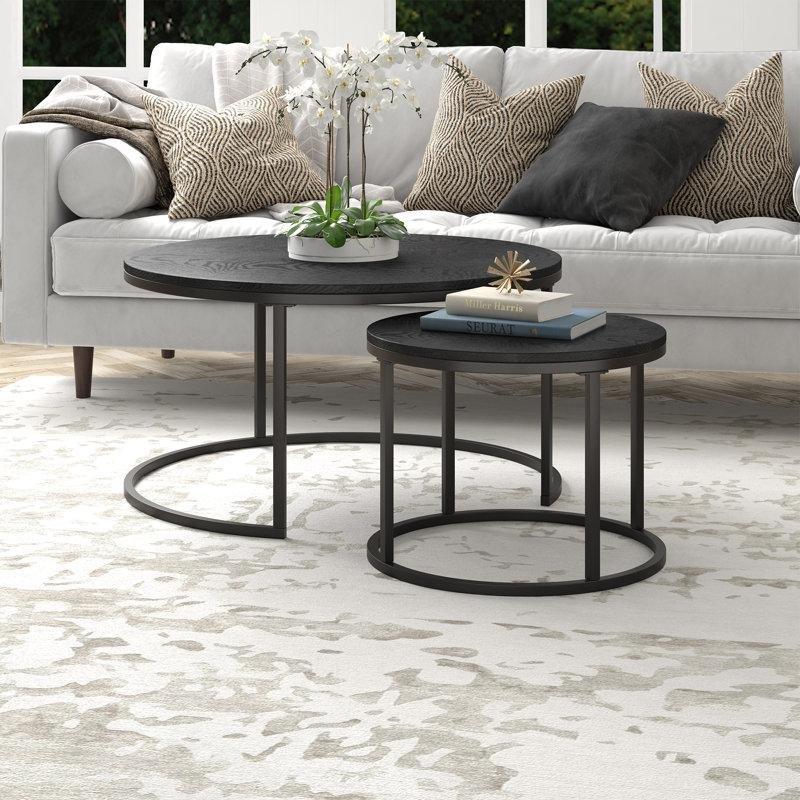 Siyah MDF ve Çelik İkili Zigon Yuvarlak Orta Sehpa - 56 cm - 244792