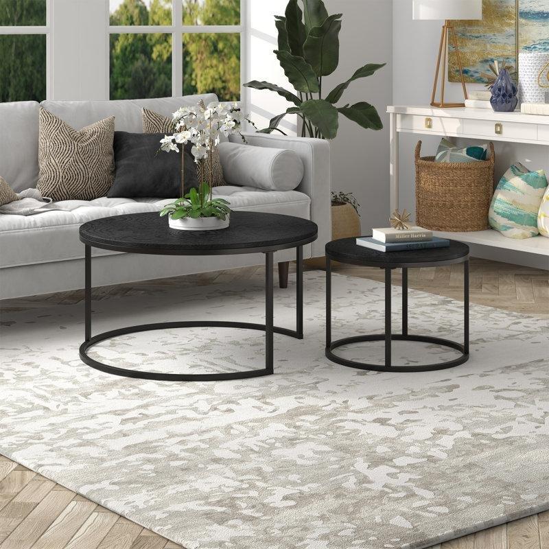 Siyah MDF ve Çelik İkili Zigon Yuvarlak Orta Sehpa - 56 cm - 244792