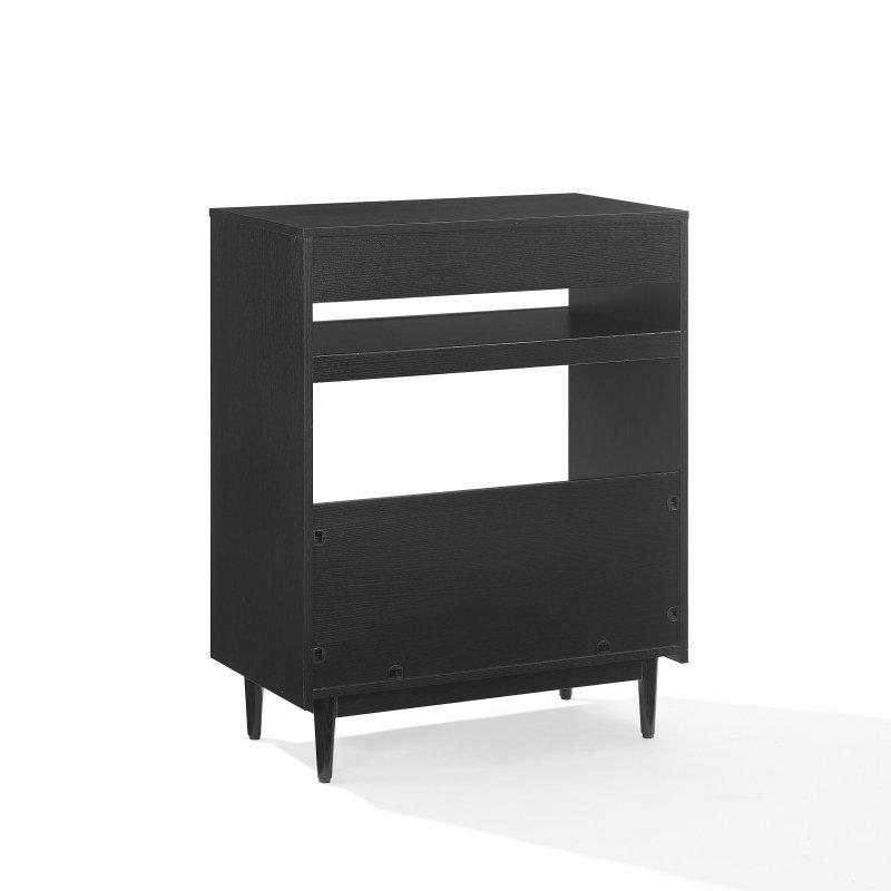 Siyah MDF ve Kauçuk Ağacı Plak Depolamalı Açık Raflı Kitaplık - 72x41x93 cm - 319359