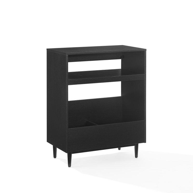 Siyah MDF ve Kauçuk Ağacı Plak Depolamalı Açık Raflı Kitaplık - 72x41x93 cm - 319359