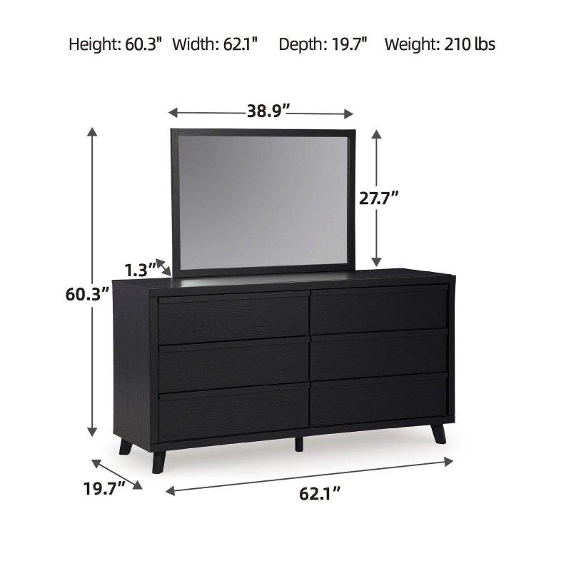 Siyah MDF ve Laminat Aynalı 6 Çekmeceli Mat Şifonyer - 158x153x51 cm - 305902