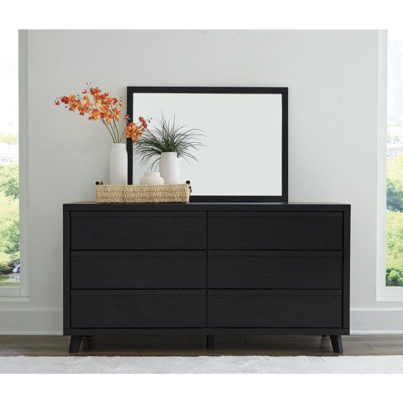 Siyah MDF ve Laminat Aynalı 6 Çekmeceli Mat Şifonyer - 158x153x51 cm - 305902
