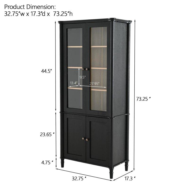 Siyah MDF ve Masif Ahşap Yüzyıl Ortası Modern Ayarlanabilir Raflı Cam Kapaklı Kitaplık - 187 cm - 238995