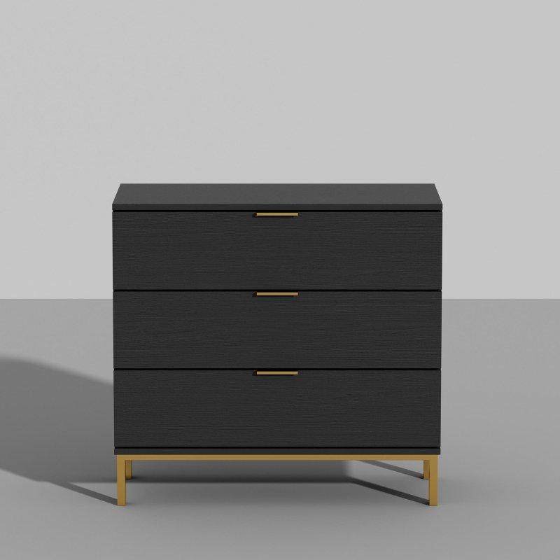 Siyah MDF ve Metal 3 Çekmeceli Şifonyer - 76 cm - 300866