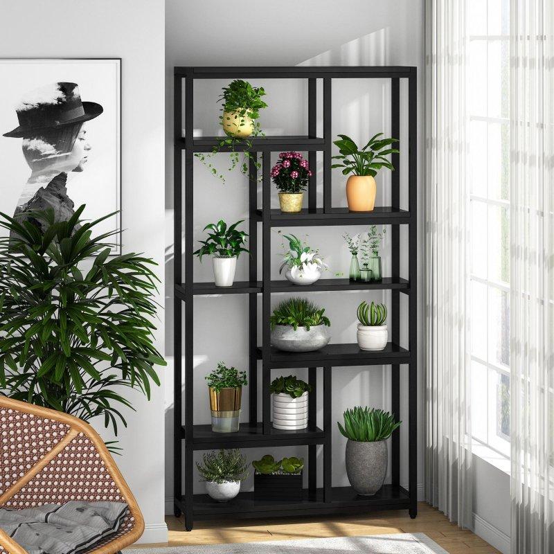 Siyah MDF ve Metal 7 Katlı 10 Raflı Endüstriyel Kitaplık - 100x30x200 cm - 320890