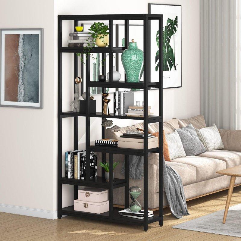 Siyah MDF ve Metal 7 Katlı 10 Raflı Endüstriyel Kitaplık - 100x30x200 cm - 320890