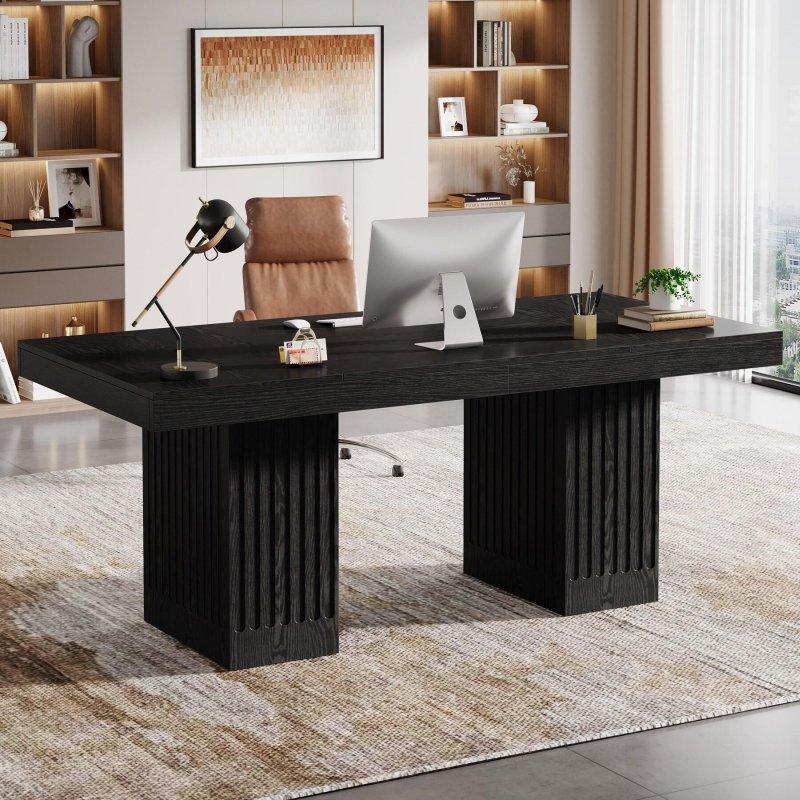 Siyah MDF Yivli Kenarlı Modern Ofis Masası - 160x80 cm - 326703
