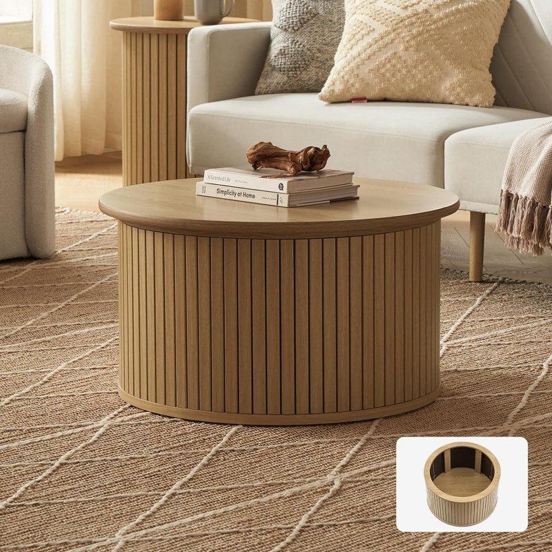 Siyah MDF Yivli Saklama Alanlı Yuvarlak Orta Sehpa - 70x39 cm - 240983