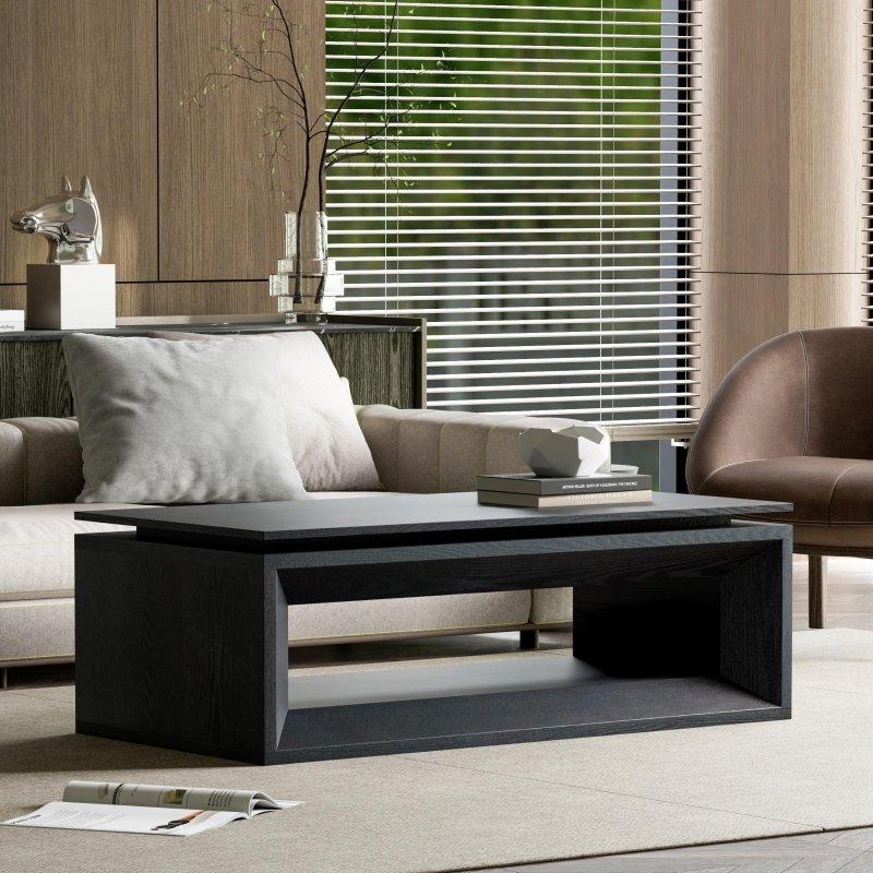 Siyah MDF Yükseltilebilir Tablalı Saklama Alanlı Akıllı Sehpa - 110 cm - 254128