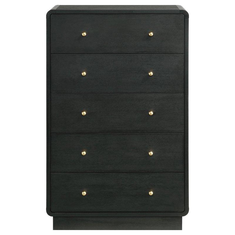 Siyah Melamin Kaplama 5 Çekmeceli Gold Kulplu Şifonyer - 81x129 cm - 309067