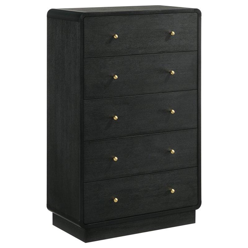 Siyah Melamin Kaplama 5 Çekmeceli Gold Kulplu Şifonyer - 81x129 cm - 309067