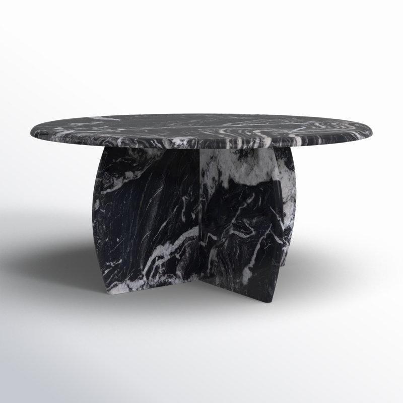 Siyah Mermer Çapraz Ayaklı Yuvarlak Orta Sehpa - 92x92 cm - 244800