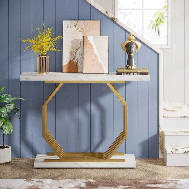 Siyah Mermer Desenli Gold Metal Geometrik Ayaklı Dresuar - 102 cm - 332281