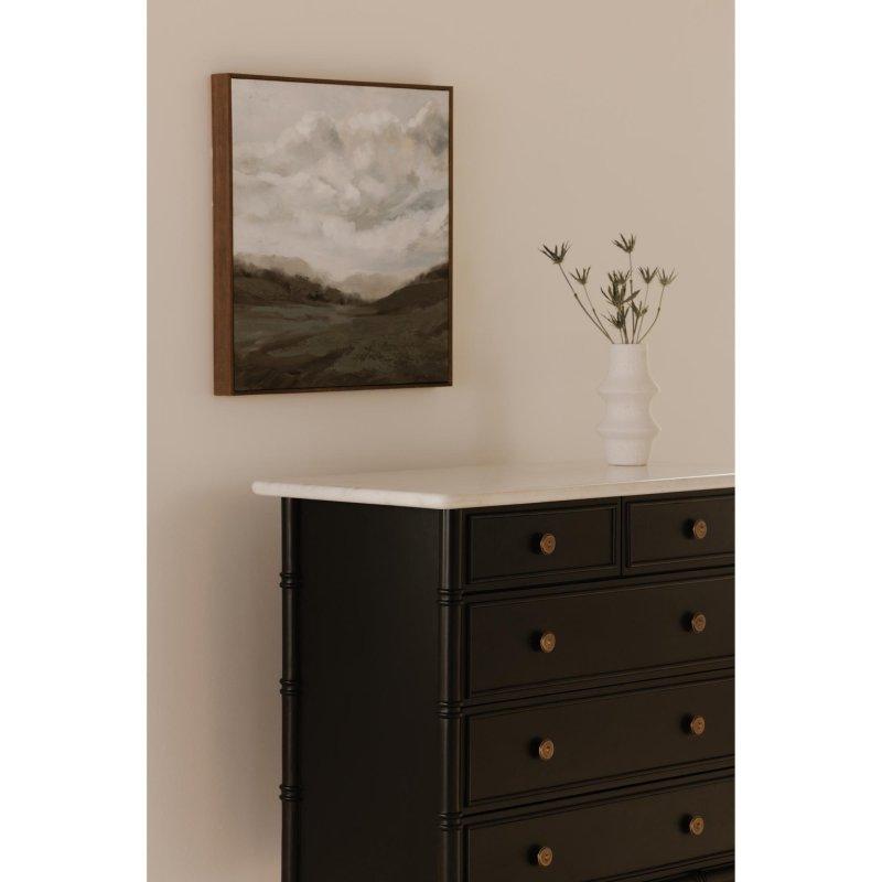 Siyah Mermer Tablalı Masif Mango Ağacı Ayaklı 5 Çekmeceli Şifonyer - 102x101x51 cm - 304549