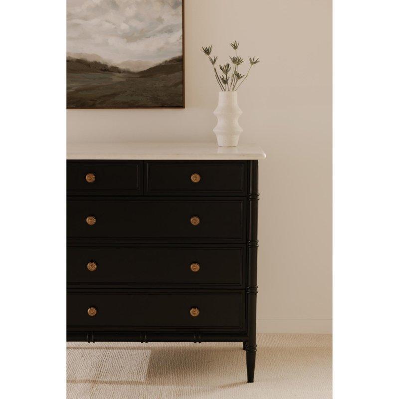 Siyah Mermer Tablalı Masif Mango Ağacı Ayaklı 5 Çekmeceli Şifonyer - 102x101x51 cm - 304549
