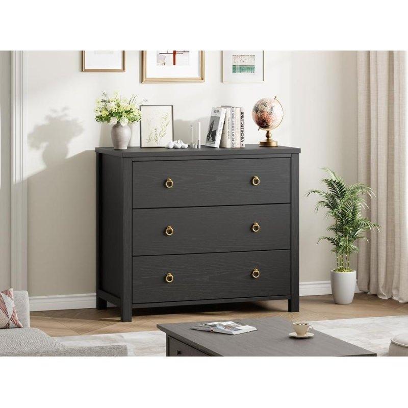Siyah Meşe 3 Çekmeceli Modern Şifonyer - 81 cm - 295611