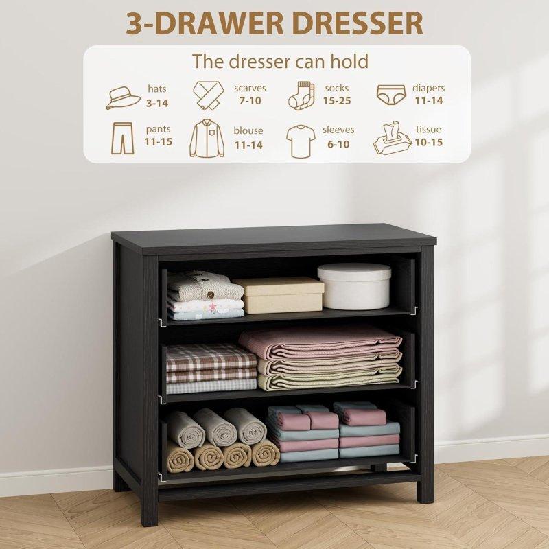 Siyah Meşe 3 Çekmeceli Modern Şifonyer - 81 cm - 295611