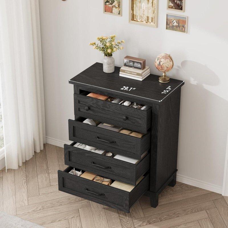 Siyah Meşe 4 Çekmeceli Dikey Şifonyer - 89 cm - 298662