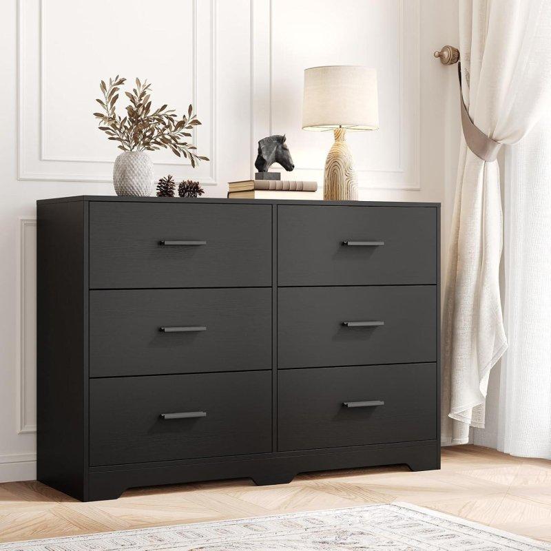 Siyah Meşe 6 Çekmeceli Metal Kulplu Modern Şifonyer - 120 cm - 295690