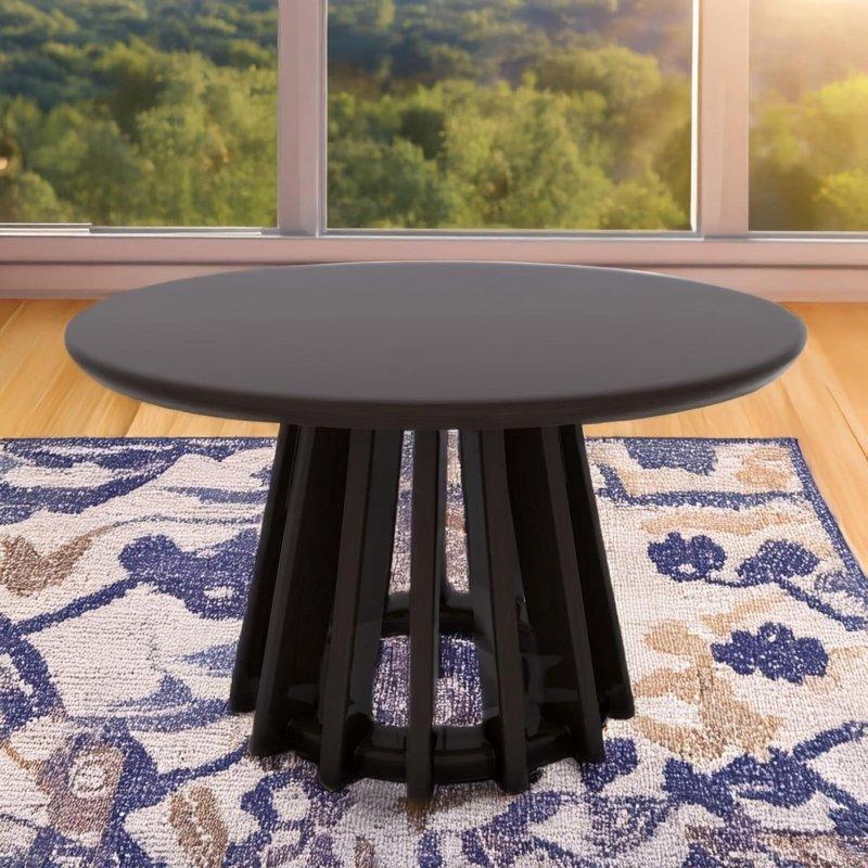 Siyah Meşe Kaplama Çıtalı Ayaklı Yuvarlak Orta Sehpa - 79x46 cm - 239611