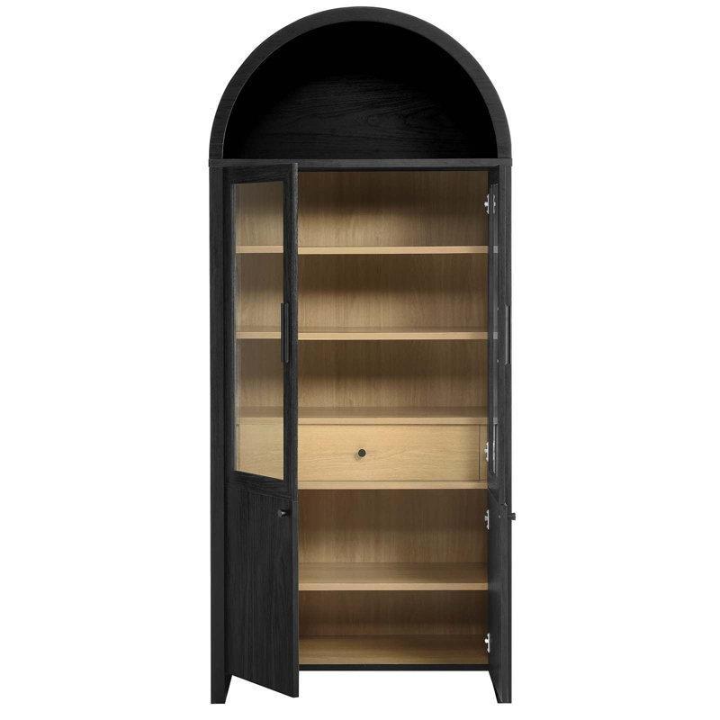 Siyah Meşe MDF Kemerli Çekmeceli Cam Kapaklı Kitaplık - 181x79x42 cm - 238319