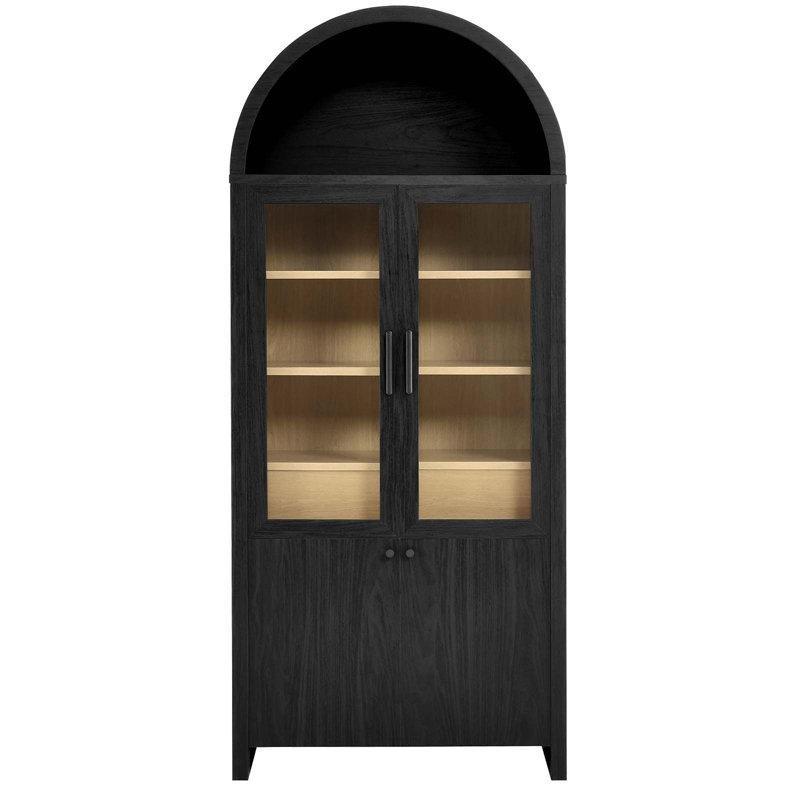 Siyah Meşe MDF Kemerli Çekmeceli Cam Kapaklı Kitaplık - 181x79x42 cm - 238319