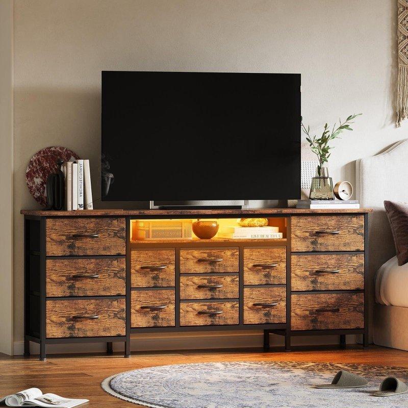 Siyah Meşe RGB LED Işıklı 13 Çekmeceli TV Sehpası Fonksiyonlu Şifonyer - 309315