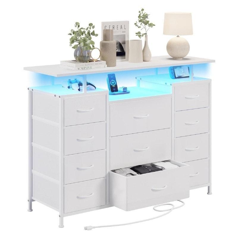 Siyah Metal 11 Çekmeceli LED Işıklı Şarj İstasyonlu Şifonyer - 120 cm - 309843