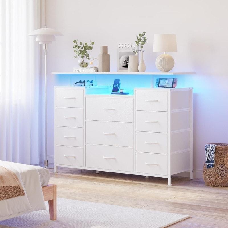 Siyah Metal 11 Çekmeceli LED Işıklı Şarj İstasyonlu Şifonyer - 120 cm - 309843