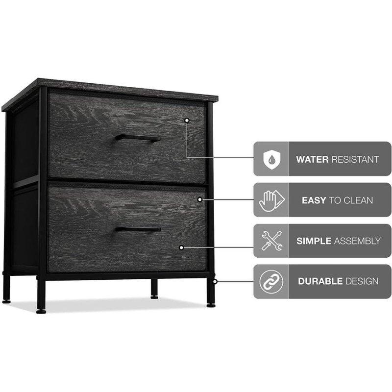 Siyah Metal 2 Kumaş Çekmeceli Ahşap Tablalı Şifonyer - 307388