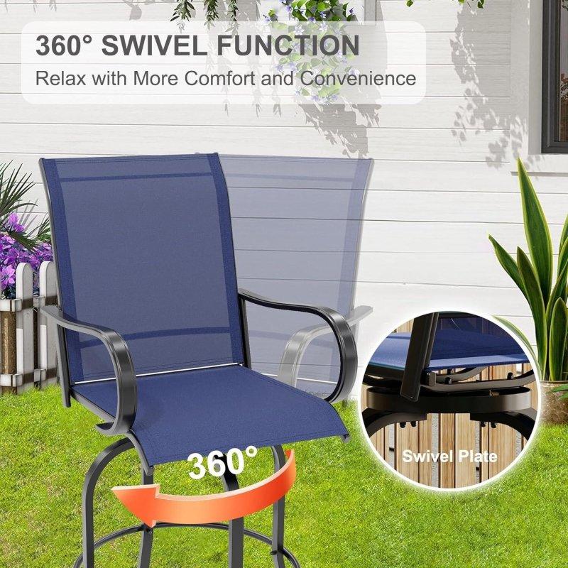 Siyah Metal 360 Derece Döner Kolçaklı 2li Bahçe Bar Takımı - 65x65x123 cm - 272755