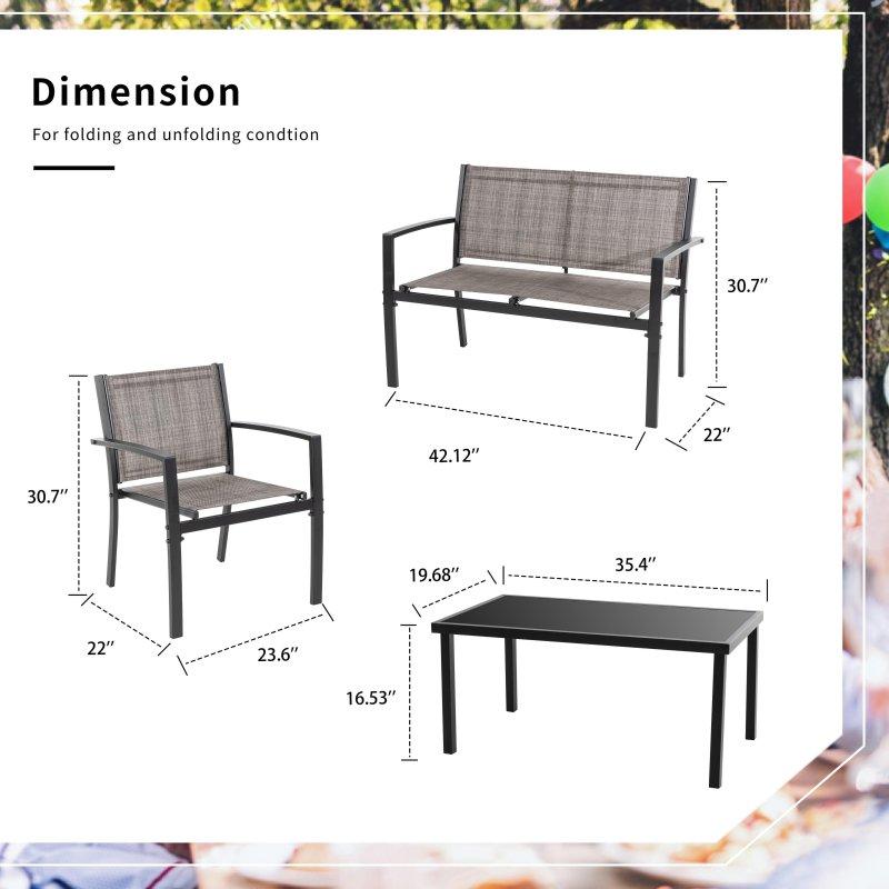 Siyah Metal 4 Parça Temperli Camlı Bahçe Takımı - 276332