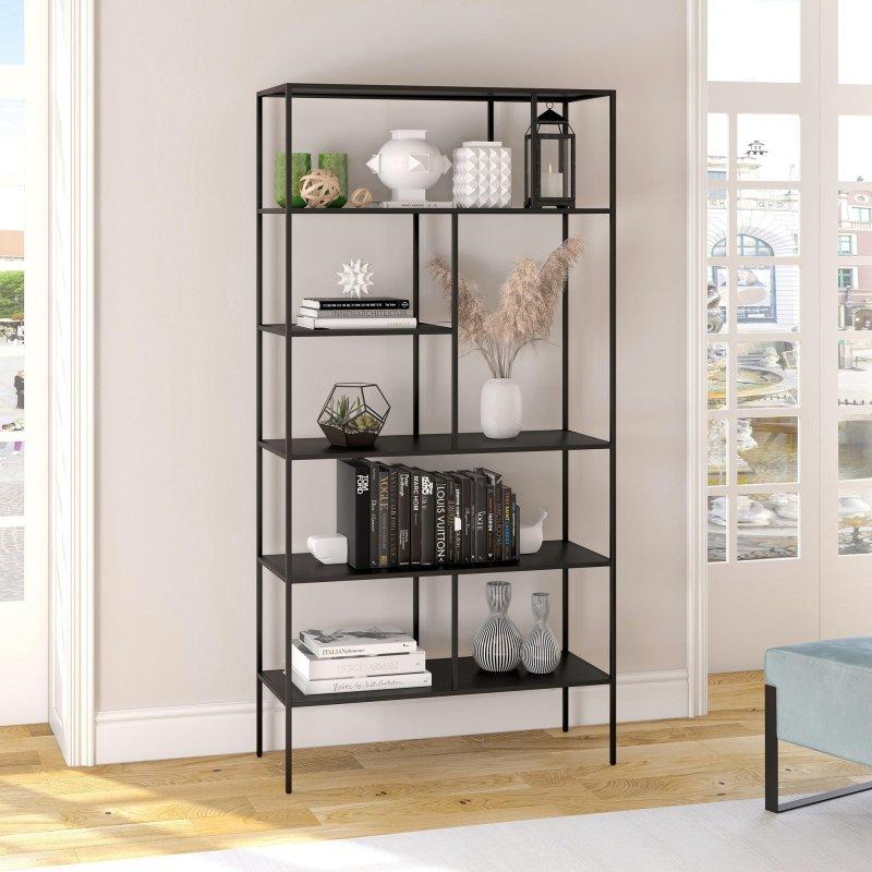 Siyah Metal 5 Raflı Asimetrik Kitaplık - 183x92x39 cm - 316859