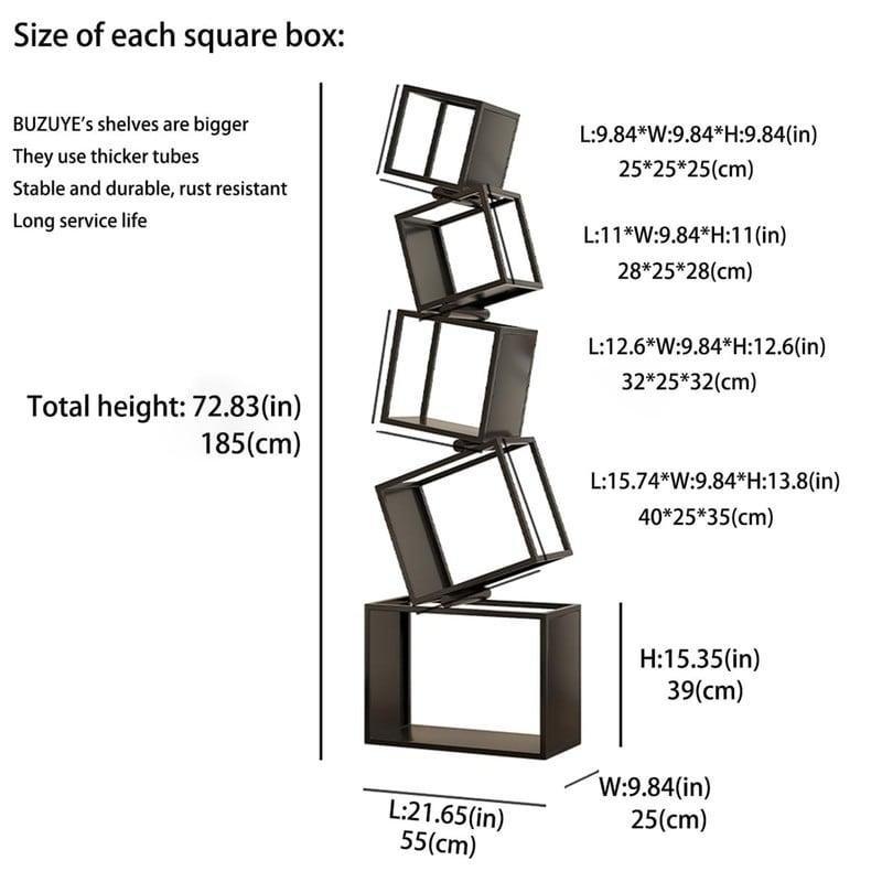 Siyah Metal 5 Raflı Geometrik Tasarımlı Modüler Kitaplık - 55x25x185 cm - 315393