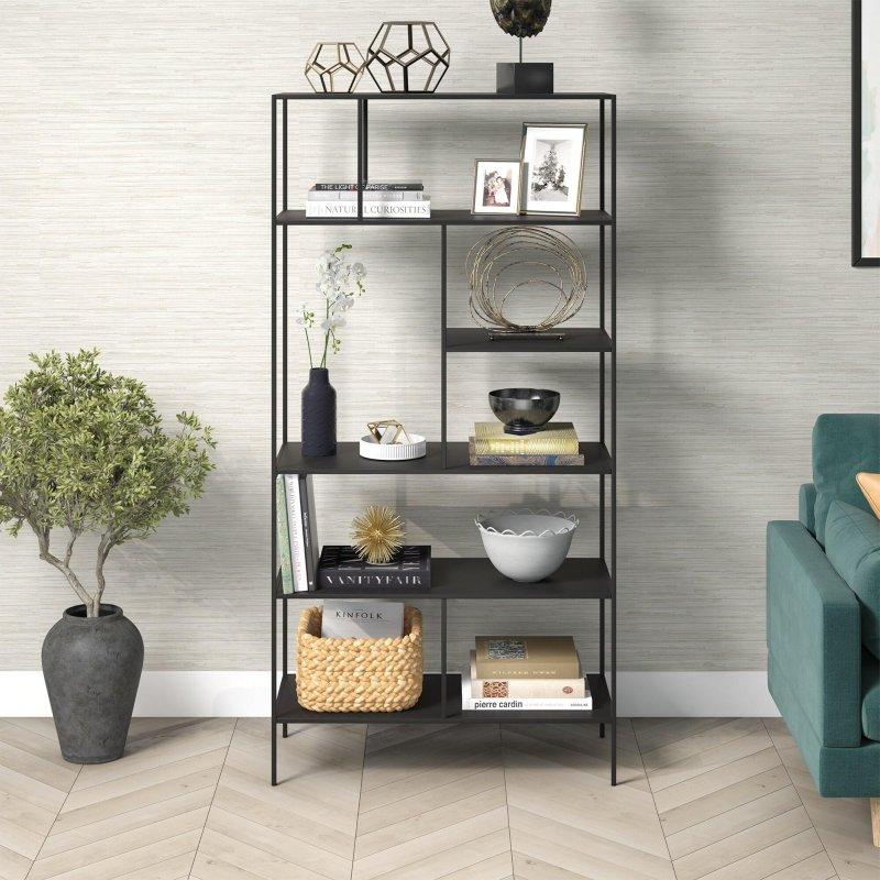 Siyah Metal 6 Raflı Sırtı Açık Endüstriyel Kitaplık - 92x183x41 cm - 313448