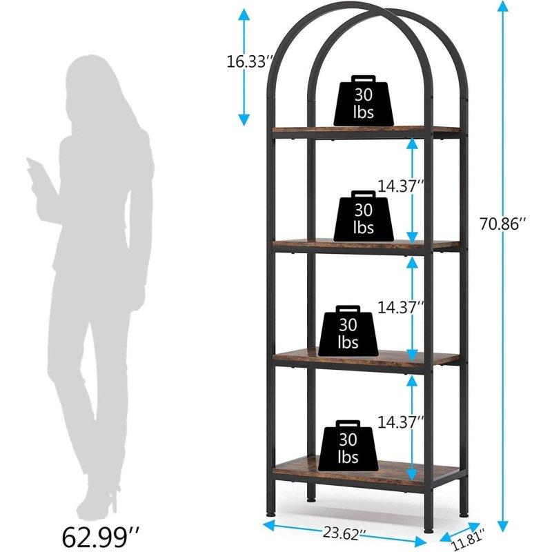 Siyah Metal Ahşap 4 Raflı Endüstriyel Kitaplık - 180 cm - 312227