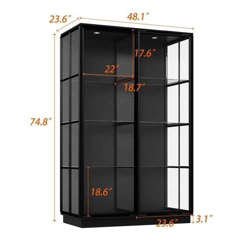 Siyah Metal Ahşap Cam Kapaklı Işıklı Kitaplık - 123x190x60 cm - 319605