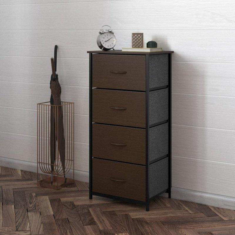 Siyah Metal Ahşap Kulplu 4 Kumaş Çekmeceli Dikey Şifonyer - 307856