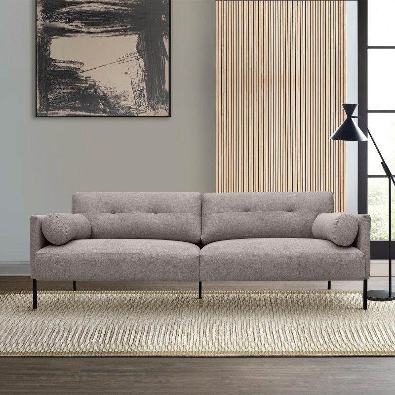 Siyah Metal Ayaklı 3 Kişilik Düğmeli Kumaş Bohem Koltuk - 214 cm - 278195