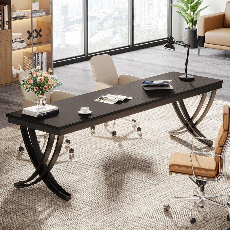 Siyah Metal Ayaklı Ahşap Dikdörtgen Ofis Masası - 199 cm - 327092