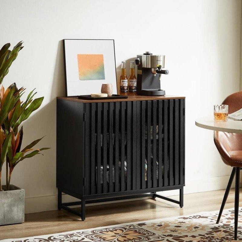 Siyah Metal Ayaklı Çıtalı Kapaklı MDF Kitaplık - 81x41x78 cm - 315730