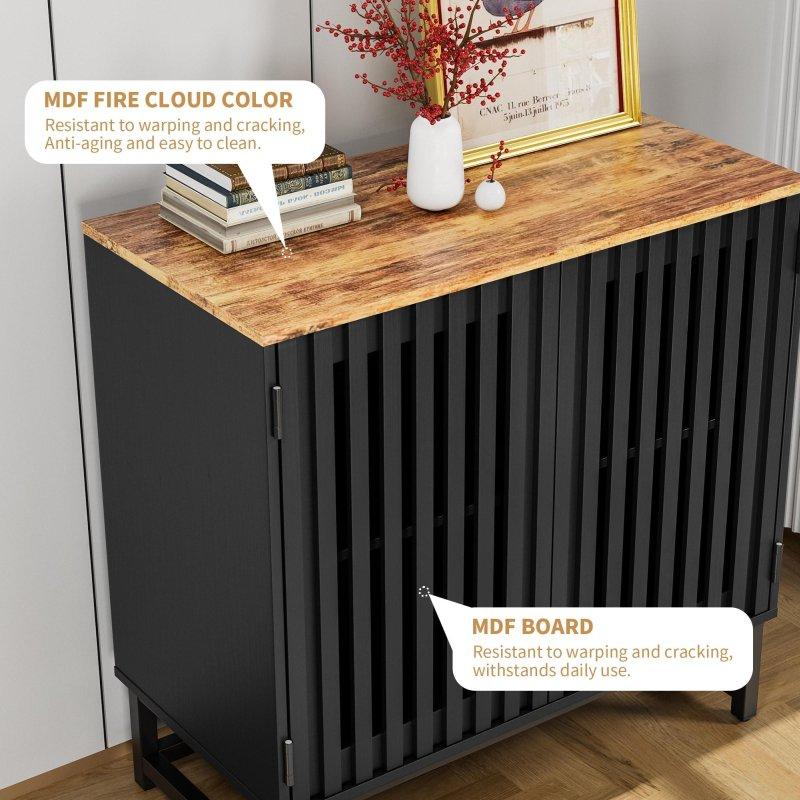 Siyah Metal Ayaklı Çıtalı Kapaklı MDF Kitaplık - 81x41x78 cm - 315730