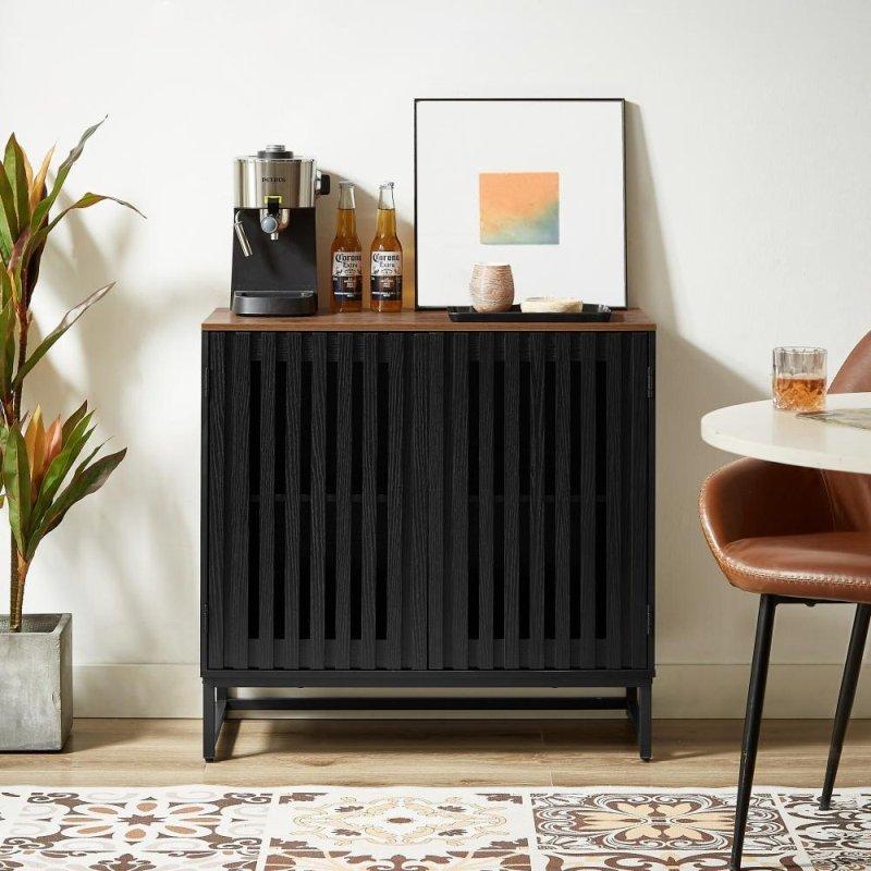 Siyah Metal Ayaklı Çıtalı Kapaklı MDF Kitaplık - 81x41x78 cm - 315730