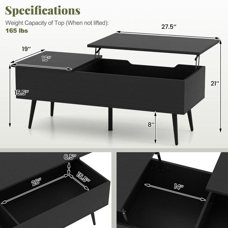 Siyah Metal Ayaklı Endüstriyel Ahşap Kaldırılabilir Bölünmüş Tablalı Akıllı Sehpa - 112x49 cm - 253726
