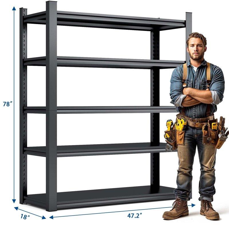 Siyah Metal Ayarlanabilir 5 Raflı Yüksek Kapasiteli Kitaplık - 198 cm - 313647